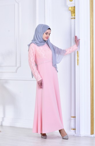 Salmon Hijab Evening Dress 1713179-02