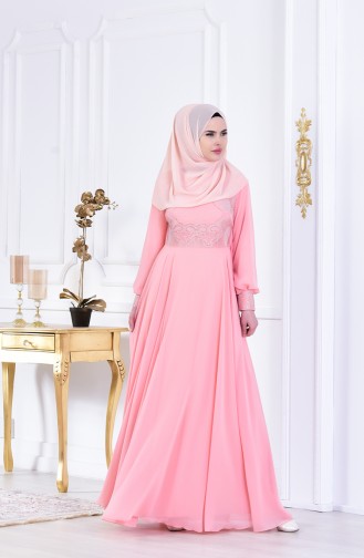 Robe de Soirée İmprimée de Pierre 8088-06 Saumon 8088-06