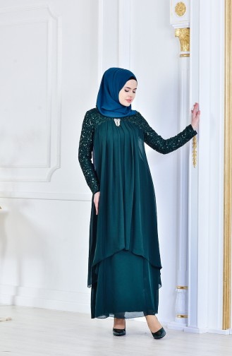 Emerald Green Hijab Evening Dress 52651-08