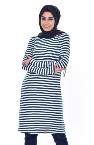 Çizgili Tunik 8146-03 Zümrüt Yeşili