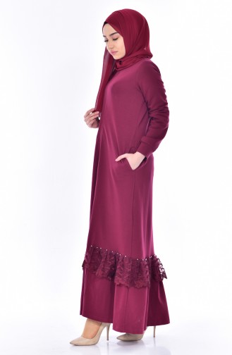 Abaya Sport Détail Dentelle 8114-03 Bordeaux 8114-03