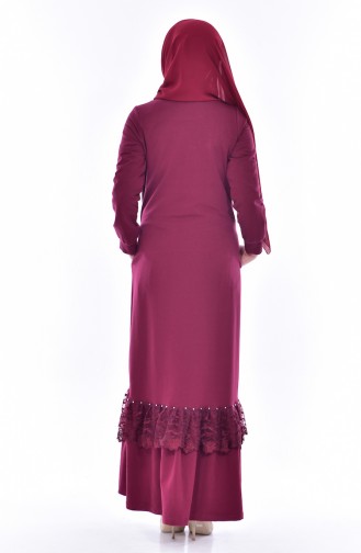 Abaya Sport Détail Dentelle 8114-03 Bordeaux 8114-03