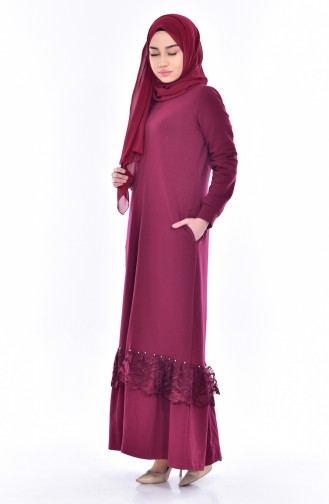 Abaya Sport Détail Dentelle 8114-03 Bordeaux 8114-03