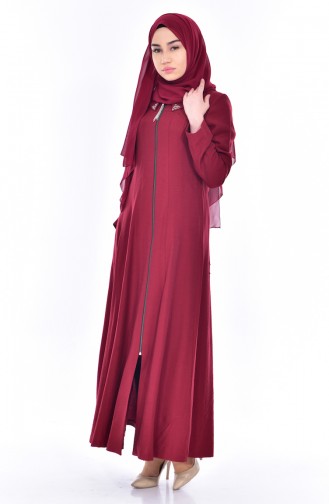 Hijab Mantel mit Reißverschluss 1801-02 Weinrot 1801-02