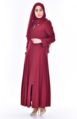 Hijab Mantel mit Reißverschluss 1801-02 Weinrot 1801-02