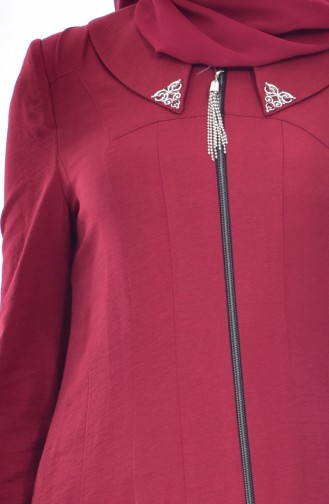 معطف طويل بتصميم سحاب 1801-02 لون خمري 1801-02