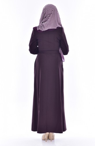 Rundhalsausschnitt Hijab Mantel mit Gürtel 9401-02 Weinrot 9401-02