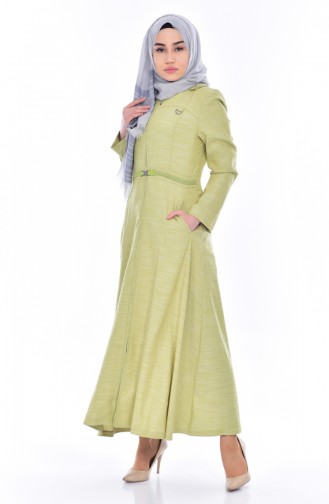 Belt Detailed Overcoat 1501-02 Pistachio Green 1501-02