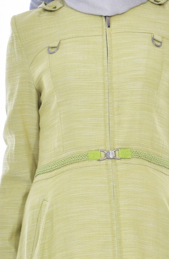 معطف طويل بتصميم حزام للخصر 1501-02 لون أخضر فستقي 1501-02