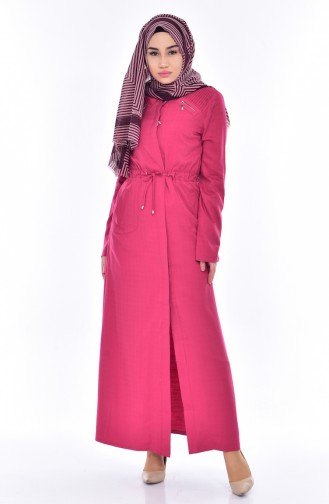 Lace -up Belted Overcoat 2201-05 Fuchsia 2201-05