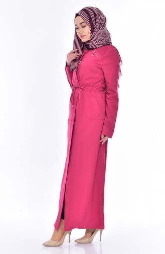 Lace -up Belted Overcoat 2201-05 Fuchsia 2201-05