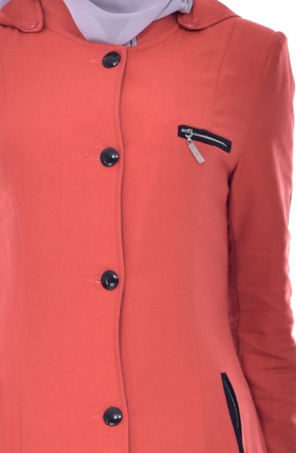 معطف طويل بتصميم موصول بقبعة 0601-01 لون قرميدي 0601-01