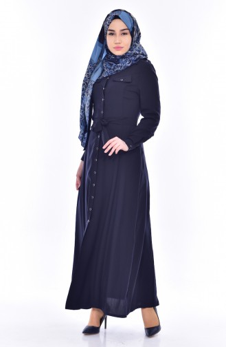 Hijab Mantel mit Druckknöpfen 8101-03 Dunkelblau 8101-03