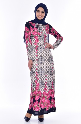 Navy Blue Hijab Dress 5181-01
