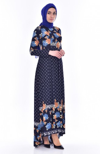 Navy Blue Hijab Dress 5203-05