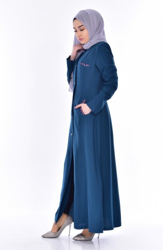 Buttoned hooded Overcoat 1301-01 Petrol blue 1301-01