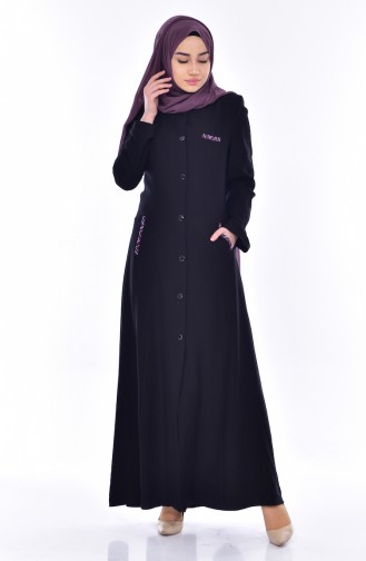 Buttoned hooded Overcoat 1301-02 Black 1301-02