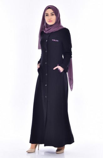 Buttoned hooded Overcoat 1301-02 Black 1301-02