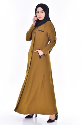 معطف طويل بتصميم موصول بقبعة 0601-03 لون أخضر زيتي 0601-03