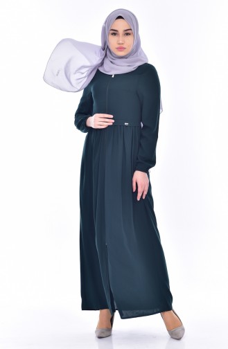 Hijab Mantel mit Hemdkragen 7601-02 Smaragdgrün 7601-02