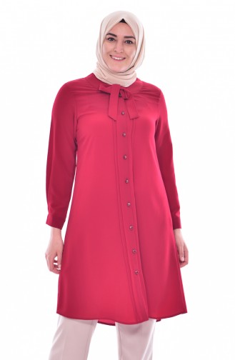 Kravat Yaka Düğmeli Tunik 1037-04 Bordo 1037-04