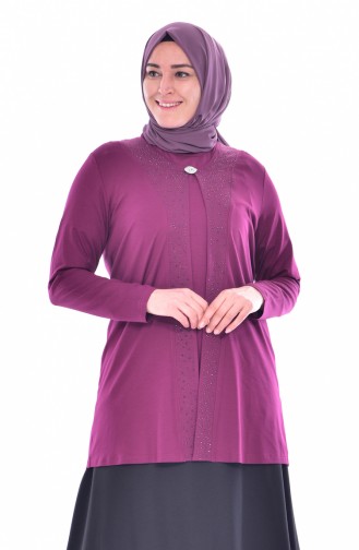 Bluse und Jacke mit Brosche 2er Set 1016-06 Fuchsia 1016-06