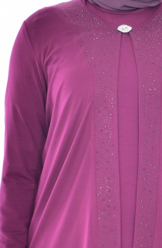 Bluse und Jacke mit Brosche 2er Set 1016-06 Fuchsia 1016-06