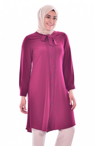 METEX Tie Collar Buttoned Tunic 1037-03 Fuchsia 1037-03