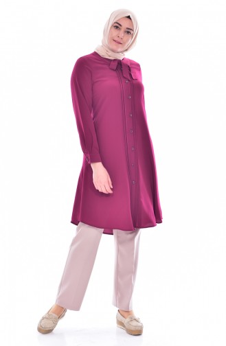 METEX Tie Collar Buttoned Tunic 1037-03 Fuchsia 1037-03