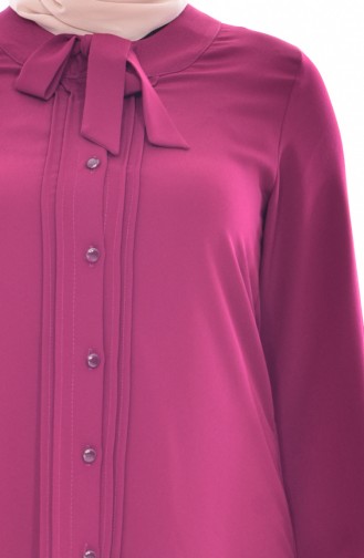 METEX Tie Collar Buttoned Tunic 1037-03 Fuchsia 1037-03