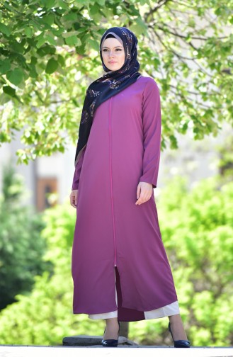 Abaya a Fermeture 6026-12 Rose Pâle 6026-12