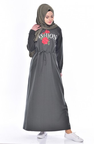 Khaki Hijab Dress 8117-07