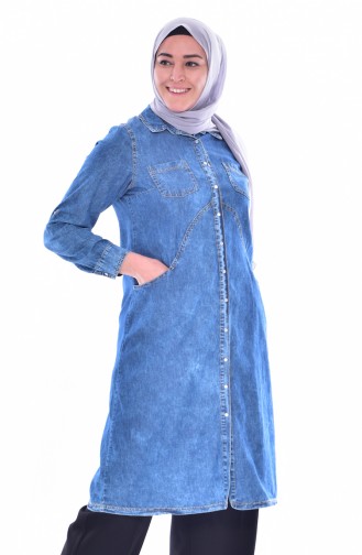 Übergröße Jeans Tunika mit Tasche 1147-01 Jeans Blau 1147-01