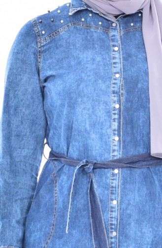 Übergröße Jeans Tunika mit Perlen 1164-01 Jeans Blau 1164-01