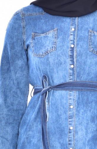 Übergröße Jeans Tunika mit Gürtel 3003-01 Jeans Blau 3003-01