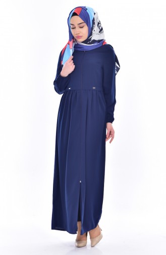 Hijab Mantel mit Hemdkragen 7601-01 Dunkelblau 7601-01