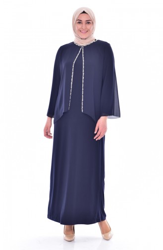 Strassstein Bedrucktes Abendkleid 6119-02 Dunkelblau 6119-02