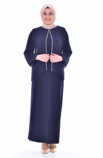 Navy Blue Hijab Evening Dress 6119-02