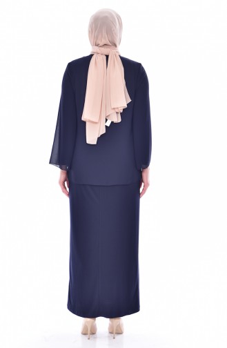 Navy Blue Hijab Evening Dress 6119-02