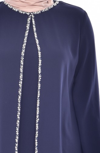 Navy Blue Hijab Evening Dress 6119-02