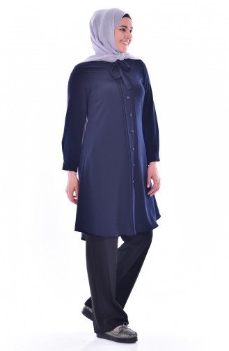 METEX Tie Collar Buttoned Tunic 1037-05 Navy Blue 1037-05