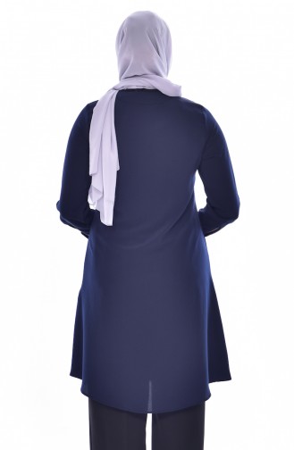 Kravat Yaka Düğmeli Tunik 1037-05 Lacivert 1037-05