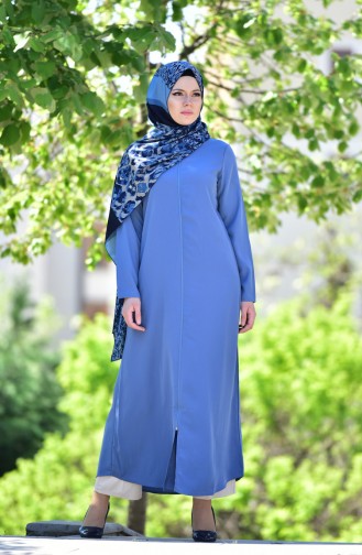 Abaya a Fermeture 6026-06 Bleu 6026-06