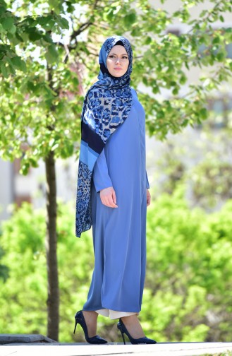 Abaya a Fermeture 6026-06 Bleu 6026-06