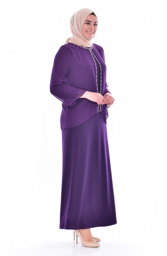 Robe de Soirée Bordée de Pierre 6119-03 Pourpre 6119-03