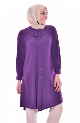 METEX Tie Collar Buttoned Tunic 1037-07 Purple 1037-07