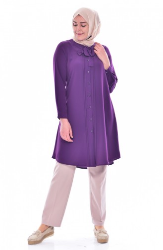 METEX Tie Collar Buttoned Tunic 1037-07 Purple 1037-07