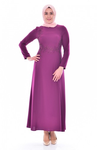 Robe avec Pierre Grande Taille 8126-03 Plum 8126-03