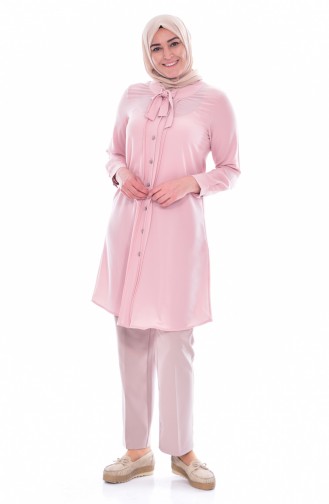 METEX Tie Collar Buttoned Tunic 1037-09 Powder 1037-09