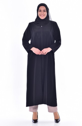 Abaya a Fermeture Grande Taille 0168-02 Noir 0168-02
